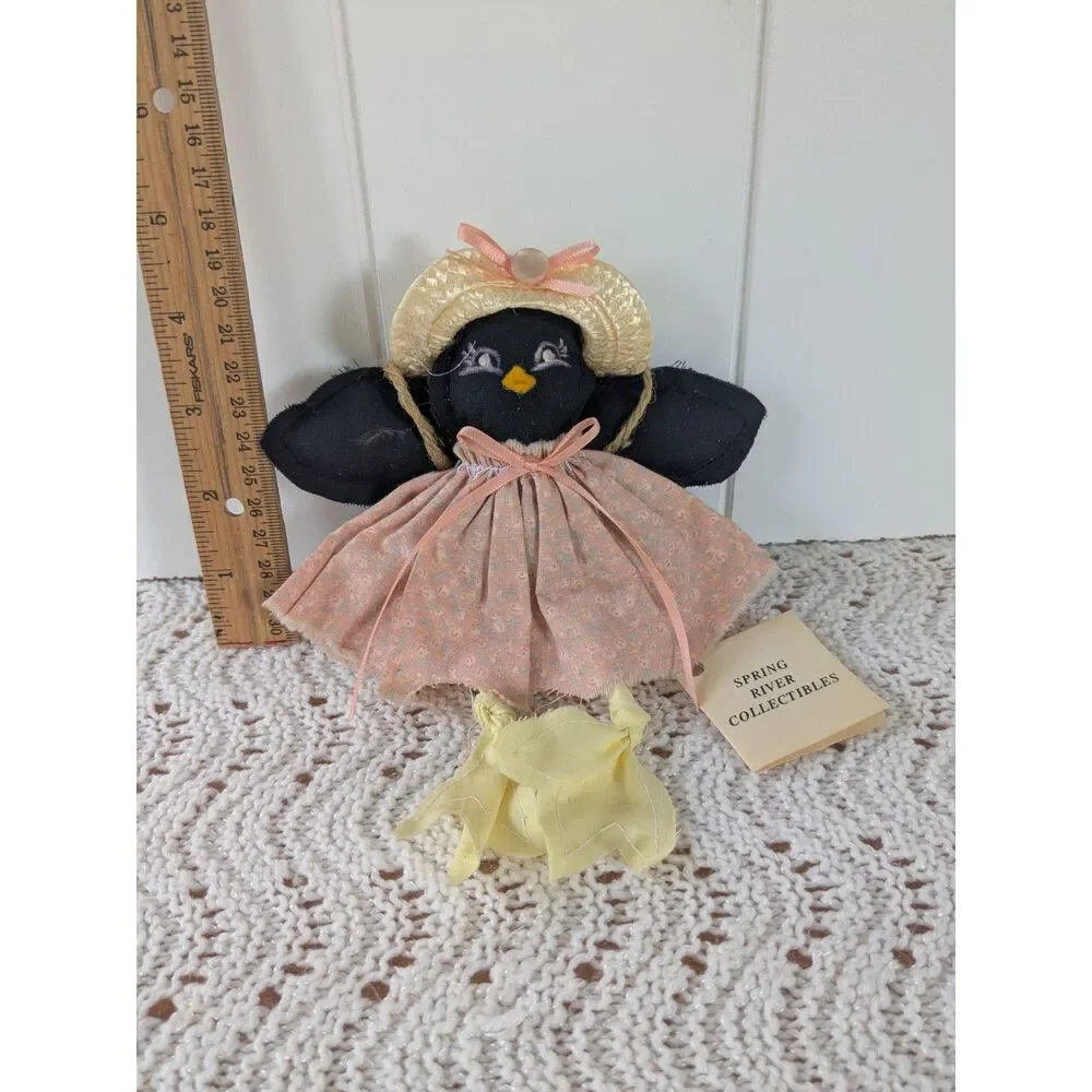 Fabric Crow Angel Ornament - Spring River Collectibles - Handmade